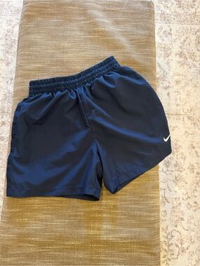 Nike youth  Navy Blue Athletic Shorts with White Swoosh